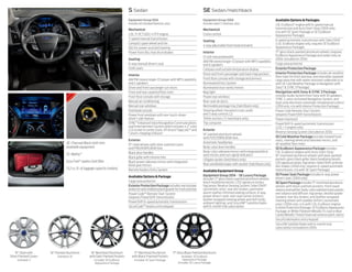 S Sedan SE Sedan/Hatchback
SE. Charcoal Black cloth trim.
Available equipment.
SE. MyKey.®
Easy Fuel®
capless fuel filler.
13.2 cu. ft. of luggage capacity (sedan).
17GlossBlack-PaintedAluminum
Available: SE EcoBoost
Appearance Package
Included: SE Luxury Package
15 Steel with
Silver-Painted Covers
Standard: S
16 Painted Aluminum
Standard: SE
16 Machined Aluminum
with Dark-Painted Pockets
Included: SE EcoBoost
Appearance Package
17 Machined Aluminum
with Black-Painted Pockets
Included: SE Sport Package
Equipment Group 100A
Includes all standard features, plus:
Mechanical
2.0L Ti-VCT GDI I-4 FFV engine
5-speed manual transmission
Compact spare wheel and tire
Electric power-assisted steering
Power front disc/rear drum brakes
Seating
6-way manual driver’s seat
Cloth seats
Interior
AM/FM stereo/single-CD player with MP3 capability
and 4 speakers
Driver and front-passenger sun visors
Front and rear carpeted floor mats
Front floor console with storage
Manual air conditioning
Manual rear windows
Overhead console
Power front windows with one-touch-down
driver’s side feature
SYNC®
Enhanced Voice Recognition Communications
and Entertainment System which includes 4.2 color
LCD screen in center stack, 911 Assist,®
AppLink,™ and
1 smart-charging USB port
Exterior
15 steel wheels with silver-painted covers
and P195/65R15 BSW tires
Black door handles
Black grille with chrome trim
Black power sideview mirrors with integrated
blind spot mirrors
Remote Keyless Entry System
Available Options  Package
Cargo area protector
ExteriorProtectionPackage includes rear bumper
protectorandmoldedsplashguardsforfrontandrear
Power Code™ Remote Start System
(requires PowerShift transmission)
PowerShift 6-speed automatic transmission
SecuriCode™ keyless entry keypad
Available Options  Packages
1.0L EcoBoost®
engine with 6-speed manual
transmission and Auto Start-Stop (200A only;
n/a with SE Sport Package or SE EcoBoost
Appearance Package)
6-speed automatic transmission with SelectShift
(1.0L EcoBoost engine only; requires SE EcoBoost
Appearance Package)
17 gloss black-painted aluminum wheels (requires
EcoBoost Appearance Package and sedan only on
200A; included on 201A)
Cargo area protector
ExteriorProtectionPackage
Interior Protection Package includes all-weather
floor mats for front and rear, and reversible carpeted
cargo area mat with water-resistant underside (n/a
with SE Cold Weather Package or Navigation with
Sony®
 SYNC 3 Package)
Navigation with Sony  SYNC 3 Package
includes Audio System from Sony with 10 speakers,
SYNC 3, voice-activated Navigation System, and
dual-zone electronic automatic temperature control
(201A only; n/a with Interior Protection Package)
Power Code Remote Start System
(requires PowerShift transmission)
Power moonroof
PowerShift 6-speed automatic transmission
(2.0L I-4 engine only)
Reverse Sensing System (included on 201A)
SE Cold Weather Package includes heated front
seats, steering wheel and sideview mirrors, and
all-weather floor mats
SE EcoBoost Appearance Package includes
1.0L EcoBoost engine with Auto Start-Stop;
16 machined aluminum wheels with dark-painted
pockets; gloss black grille; black headlamp bezels;
LEDsignaturelamps;foglamps;SelectShift;andrear
disc brakes (200A only; requires 6-speed automatic
transmission; n/a with SE Sport Package)
SE Power Seat Package includes 6-way power
driver’s seat (200A only)
SESportPackageincludes17machinedaluminum
wheels with black-painted pockets; front lower
valanceandsplitter;body-color-paintedrockerpanels;
rear valance and diffuser; fog lamps; decklid spoiler
(sedan); rear disc brakes; and leather-wrapped
steering wheel with paddle shifters (automatic
only) (200A only; n/a with 1.0L EcoBoost engine,
ExteriorProtectionPackage,SEEcoBoostAppearance
Package, or White Platinum MetallicTri-coat or Blue
Candy MetallicTinted Clearcoat exterior paint colors)
SecuriCode keyless entry keypad
SiriusXM Satellite Radio with 6-month trial
subscription (included on 201A)
Equipment Group 200A
Includes select S features, plus:
Mechanical
Cruise control
Seating
4-way adjustable front head restraints
Interior
12-volt rear powerpoint
AM/FM stereo/single-CD player with MP3 capability
and 6 speakers
Compass and outside temperature display
Driver and front-passenger seat back map pockets
Front floor console with storage and armrest
Illuminated Entry System
Illuminated visor vanity mirrors
Map light
Power rear windows
Rear-seat air ducts
Removable package tray (hatchback only)
Steering wheel-mounted cruise, audio
and 5-way controls (2)
Tether anchors (3; hatchback only)
Trip computer
Exterior
16 painted aluminum wheels
with P215/55R16 BSW tires
Automatic headlamps
Body-color door handles
Body-color sideview mirrors with integrated blind
spot mirrors and turn signal indicators
Liftgate spoiler (hatchback only)
Rear windshield wiper with washer (hatchback only)
Available Equipment Group
Equipment Group 201A – SE Luxury Package
includes 17 gloss black-painted aluminum wheels;
black headlamp bezels; LED signature lamps;
fog lamps; Reverse Sensing System; SelectShift®
(automatic only); rear disc brakes; perimeter
alarm; leather-trimmed seating surfaces; 8-way
power driver’s seat; rear-seat center armrest;
leather-wrapped steering wheel and shift knob;
ambient lighting; and SiriusXM®
Satellite Radio
with 6-month trial subscription
 
