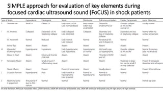 SIMPLE approach for evaluation of key elements during
focused cardiac ultrasound sound (FoCUS) in shock patients
 