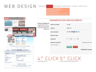 TEMATICA FOCUS NATIONAL GEOGRAPHIC WIRED NEW STYLE
PERSONAS
GRAFICO
NUMERO CLICK
4° CLICK 5° CLICKPAGAMENTO CONFERMA PAGAMENTO
W E B D E S I G N
 