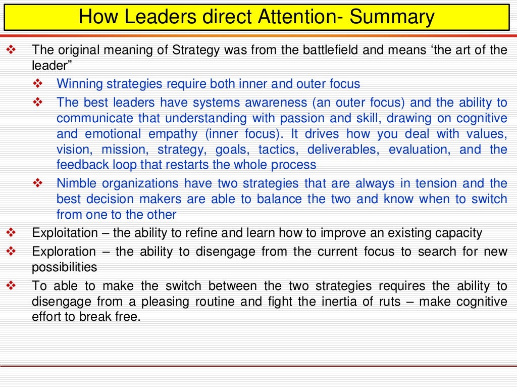 Focus The Hidden Driver Of Excellence Summary