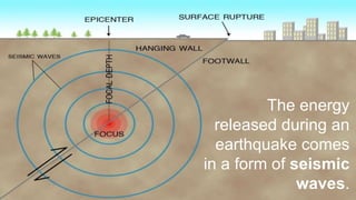 The energy
released during an
earthquake comes
in a form of seismic
waves.
 