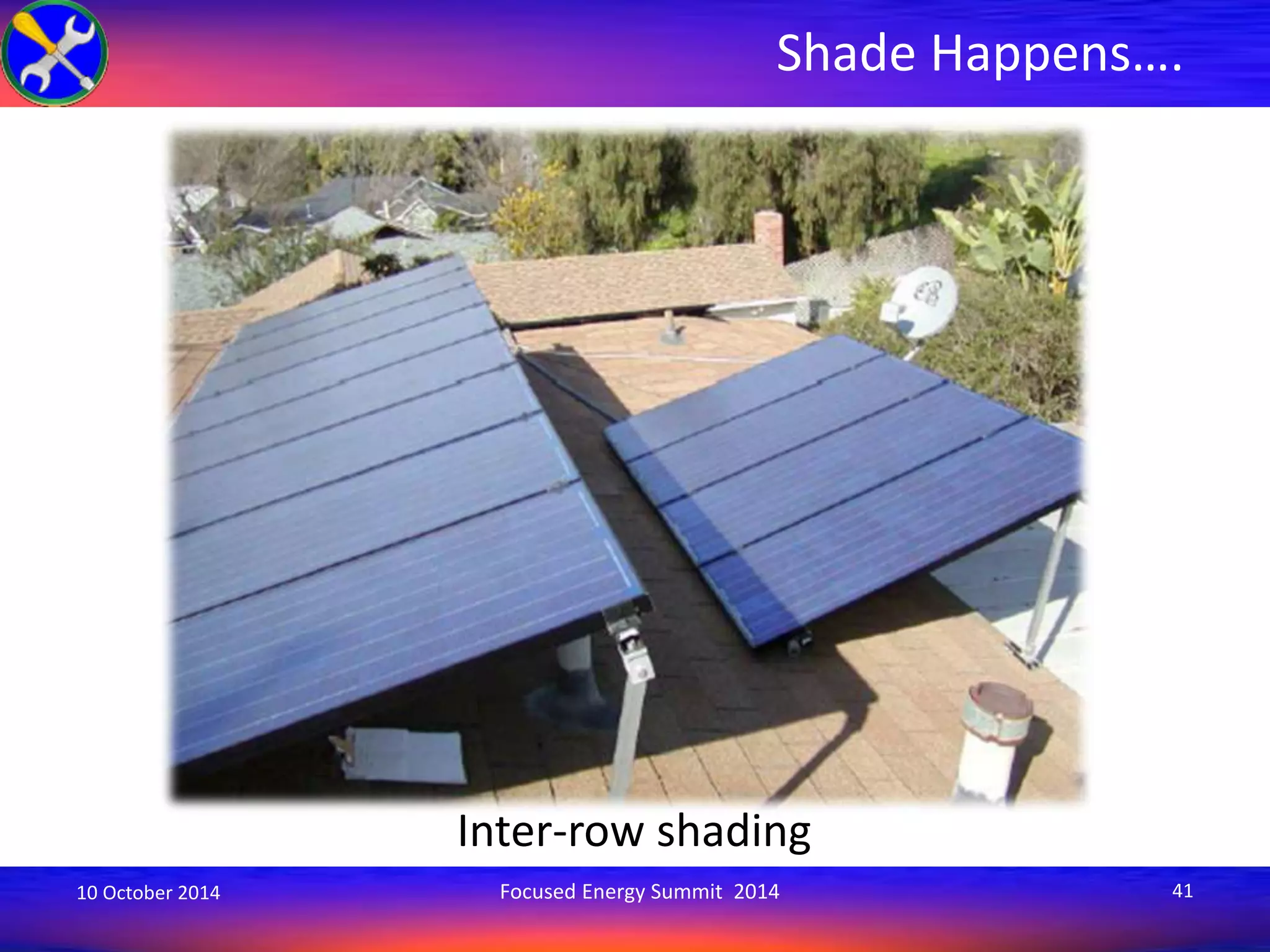 Shade Happens…. 
Inter-row shading 
10 October 2014 Focused Energy Summit 2014 41 
 