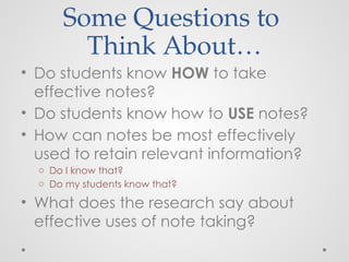 Aacademic Writing for Senior High School Students Note Taking | PPTX