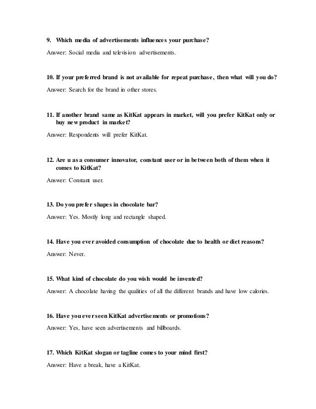 Chocolate Questionnaire Focus Group Questionnaire – Hard Paper