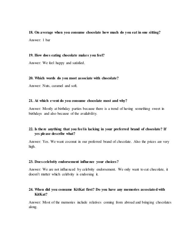 Chocolate Questionnaire Focus Group Questionnaire Hard Paper