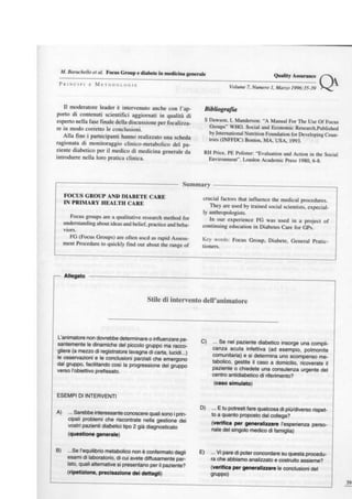 Focus group e diabete in medicina generale QA 1 1996 M Baruchello GB Gottardi M Valente