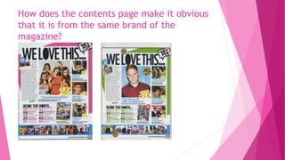 How does the contents page make it obvious
that it is from the same brand of the
magazine?
 