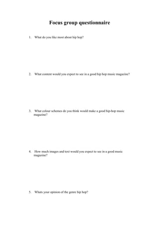 Focus group questionnaire