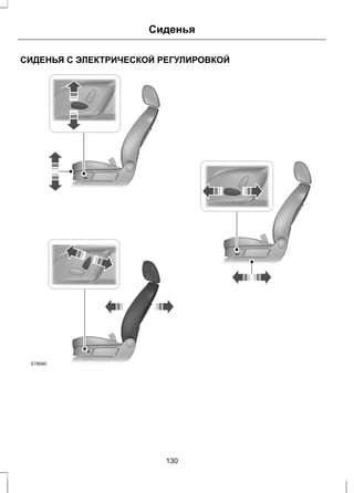 Сиденья 
СИДЕНЬЯ С ЭЛЕКТРИЧЕСКОЙ РЕГУЛИРОВКОЙ 
E78060 
130 
 