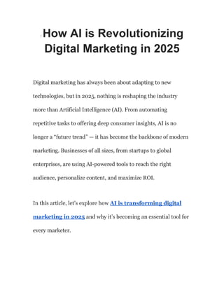How Ai is changing Digital marketing in 2025 | PDF