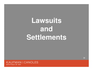 32
Lawsuits
and
Settlements
 