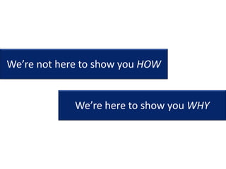 We’re not here to show you HOW
We’re here to show you WHY
 