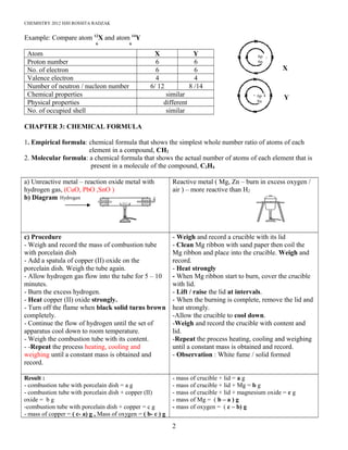 CHEMISTRY 2012 HJH ROSSITA RADZAK
Example: Compare atom 12
X and atom 14
Y
6 6
Atom X Y
Proton number 6 6
No. of electron ...
