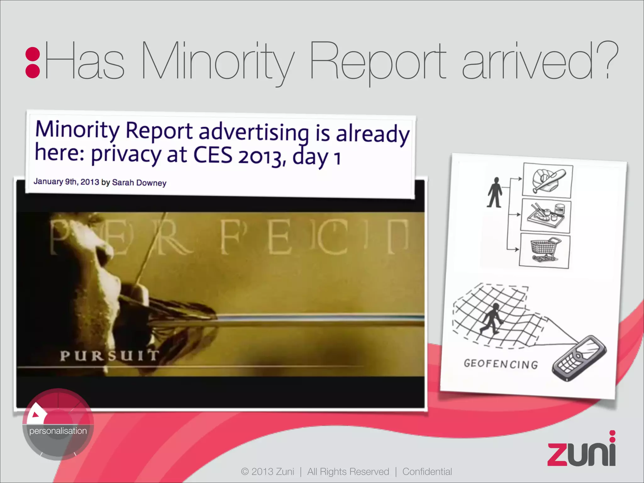 © 2013 Zuni | All Rights Reserved | Confidential
Has Minority Report arrived?
personalisation
 