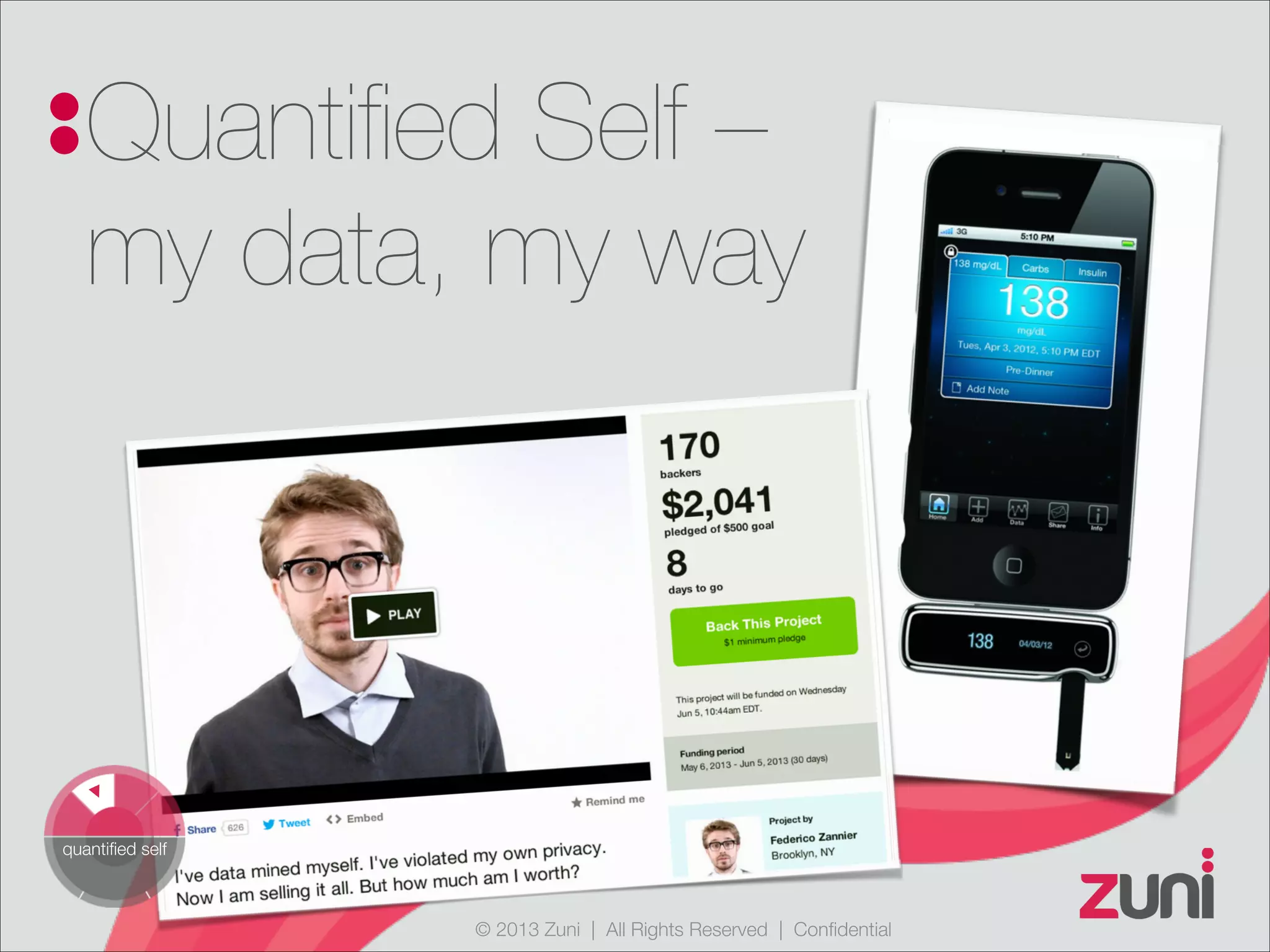 © 2013 Zuni | All Rights Reserved | Confidential
Quantified Self –
my data, my way
quantified self
 