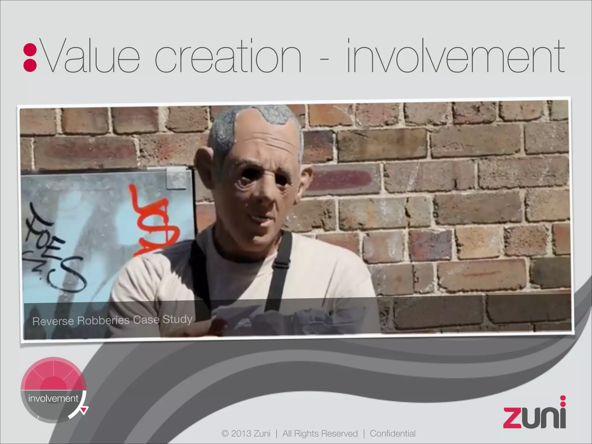 © 2013 Zuni | All Rights Reserved | Confidential
Value creation - involvement
involvement
Reverse Robberies Case Study
 