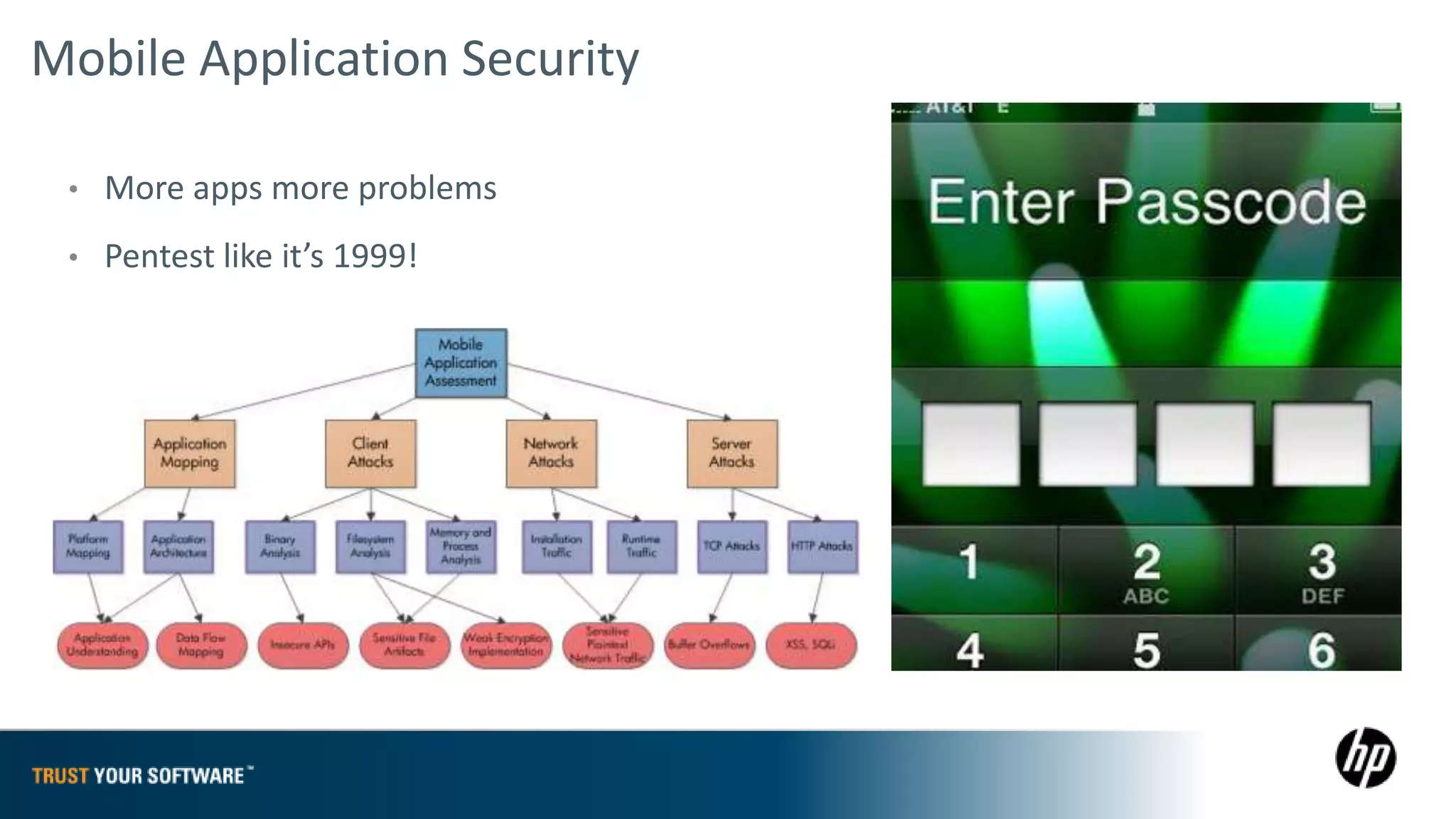 Mobile Application Security

 •   More apps more problems
 •   Pentest like it’s 1999!
 