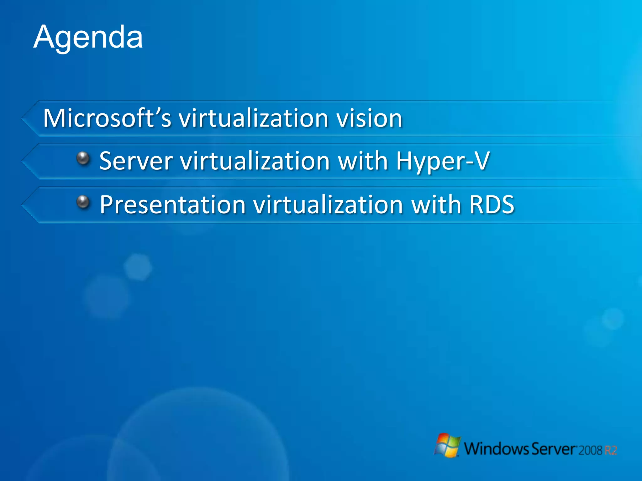Application Virtualization – The Current State Application virtualization creates software or service isolation on top of the operating system Available solutions:Microsoft Application Virtualization Citrix XenApp ServerSymantec Software Virtualization Solution (SVS) Pro VMware Thinstall Virtualization SuiteInstallFree Bridge 