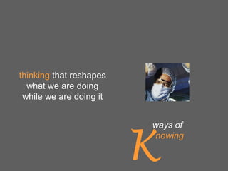 thinking that reshapes
what we are doing
while we are doing it

K

ways of
knowing

 