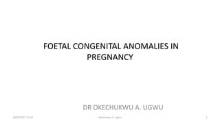FOETAL CONGENITAL ANOMALIES IN
PREGNANCY
DR OKECHUKWU A. UGWU
18/07/2017 21:34 Okechukwu A. Ugwu 1
 
