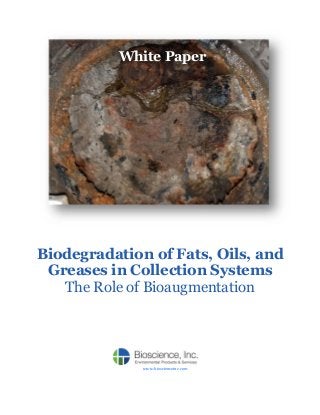 Biodegradation of Fats, Oils, and Greases in Collection Systems 
The Role of Bioaugmentation 
www.bioscienceinc.com 
White Paper  