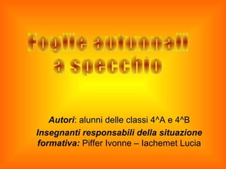Autori: alunni delle classi 4^A e 4^B
Insegnanti responsabili della situazione
formativa: Piffer Ivonne – Iachemet Lucia
 