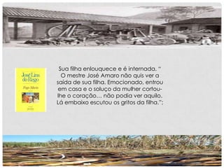 Sua filha enlouquece e é internada. “
O mestre José Amaro não quis ver a
saída de sua filha. Emocionado, entrou
em casa e o soluço da mulher cortou-
lhe o coração… não podia ver aquilo.
Lá embaixo escutou os gritos da filha.”;
 
