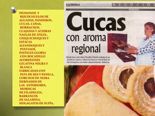 PIONONOS Y
BIZCOCHUELOS DE
AGUADAS, PANDEROS,
CUCAS, CAÑAS,
BORRACHOS,
CUAJADAS Y ACHIRAS
NALGAS DE ÁNGEL,
CHIQUICHOQUES Y
ESTACAS
ALFANDOQUES Y
POLVIAOS,
PASTELES GLORIA
CON BOCADILLO
ACORDEONES
GELATINA NEGRA Y
BLANCA
FABRICADAS CON
PATA DE RES Y PANELA,
CORCHOS DE NEIRA
DERIVADOS DE
LAS ANTERIORES,
MORISCAS
DE FILADELFIA,
BARRANCOS
DE SALAMINA,
HOGAGATOS DE SUPÍA,
 