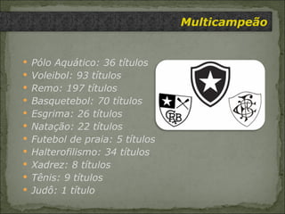Pólo Aquático: 36 títulos Voleibol: 93 títulos Remo: 197 títulos Basquetebol: 70 títulos Esgrima: 26 títulos Natação: 22 títulos Futebol de praia: 5 títulos Halterofilismo: 34 títulos Xadrez: 8 títulos Tênis: 9 títulos Judô: 1 título  Multicampeão 