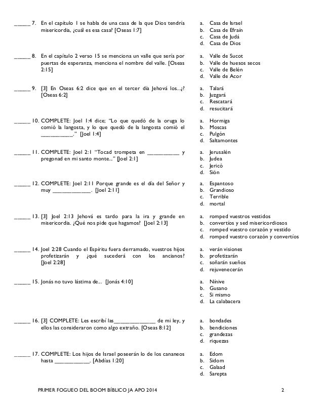 preguntas biblicas test examen 1er fogueo boom b 237 blico ja apo 2014 preguntas biblicas test examen 1er fogueo boom b 237 blico ja apo 2014