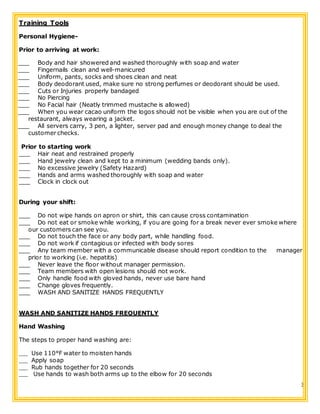 Food Safety Training Restaurant | PDF