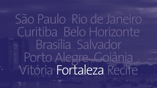 61Panorama da Hotelaria Brasileira 2019
São Paulo Rio de Janeiro
Curitiba Belo Horizonte
Brasília Salvador
Porto Alegre Goiânia
Vitória Fortaleza Recife
 