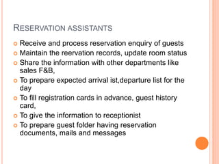Hotel Front Office Department hierarchy , functions | PPTX