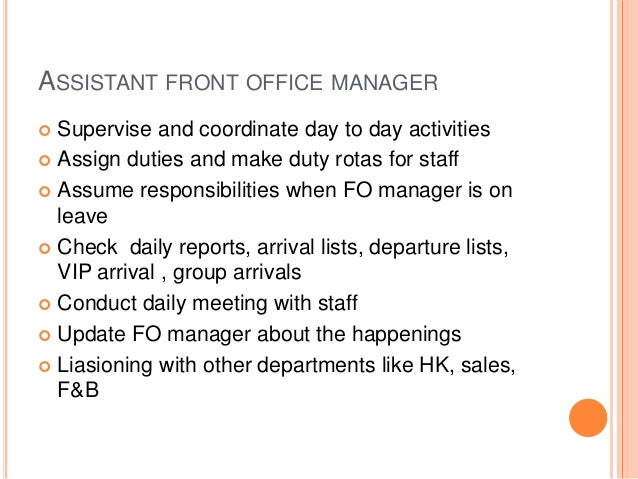 Hotel Front Office Department Hierarchy Functions