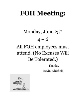 Foh Script Foh meeting | DOCX