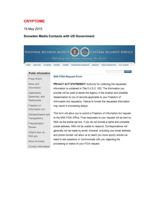 CRYPTOME
19 May 2015
Snowden Media Contacts with US Government
 