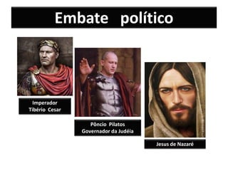 Embate político
Imperador
Tibério Cesar
Pôncio Pilatos
Governador da Judéia
Jesus de Nazaré
 