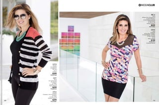 109 110
AW52
Blusa
Manga corta, transparencia
en bata delantero,
enresortado en costados
23 Estampado
Ch, Me, Gr, Xg
Poliéster Elastano
$229
PC8116064
QT05
Falda
Entubada
08 Azul Rey, 10 Negro,
24 Verde Menta, 15 Arena,
44 Rojo Granada
Ut, Gr
Nylon, Spande
$199
PC2413915
(Catálogo Básicos)
GF59
Sweater
Con botones
en delantero
48 Coral
Ut, Gr
Poliéster
$399
PC8127944
AI97
Blusa
Con aplicaciones
en costados
10 Negro
Ch, Me, Gr, Xg
Rayón Elastano
$299
PC6420933
LT61
Pantalón
Entubado, corte colombiano
10 Negro
Ch, Me, Gr, Xg
Poliéster, Elastano
$299
PC0120981
 