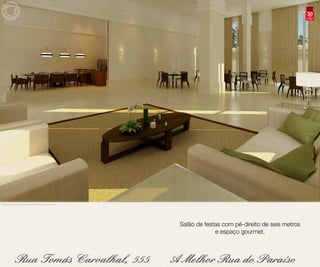 30anos
                                                                                                                   compromisso
                                                                                                                     e solidez




Perspectiva ilustrada do Salão de Festas Adulto e Espaço Gourmet




                                                                   Salão de festas com pé-direito de seis metros
                                                                                e espaço gourmet.
 