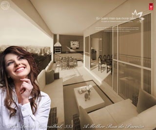 30anos
                                                                                                                                       compromisso
                                                                                                                                         e solidez




  Eu quero mais que morar bem.
             Eu quero um ambiente privativo e aconchegante.



Uma paisagem sem igual, que você admira do seu espaçoso terraço gourmet com churrasqueira.
Um living ampliado e totalmente privilegiado pela vista da região e planejado para reunir o melhor
                   do conforto ao charme de receber bem seus convidados.




                                                                                        Perspectiva ilustrada do Terraço com Churrasqueira e Forno a Lenha*
 