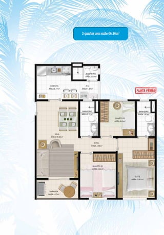 3 quartos com suíte 66,36m2
 