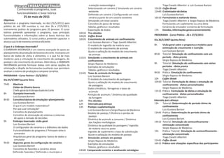 I 1º Curso do EMBRAPA INVERNADA
          CURSO DO EMBRAPA INVERNADA                                    a estação meteorológica                                 Tiago Zanetti Albertini e Luís Gustavo Barioni
             Conhecendo o programa, suas                               Selecionando um cenário / Simulando um cenário     15h20 Coffee Break
                                                                        existente                                         15h40 O otimizador de dietas
             funcionalidades e base teórica                            Definindo um cenário / Configurando um novo              Luís Gustavo Barioni
                  25 de maio de 2011                                    cenário a partir de um cenário existente          16h10 Formulando e avaliando dietas
Objetivos                                                              Simulando um novo cenário                                Tiago Zanetti Albertini e Sergio Raposo de Medeiros
Apresentar o programa Invernada, no dia (25/5/2011) para               Conceitos de passo de tempo                              Formulando um suplemento ou uma dieta
público de até 100 ouvintes e, nos dias 26 e 27/5/2011,                Tabelas, gráficos e resultados                           Cenários do simulador x cenários da formulação
treinamento prático do programa para 20 pessoas. O curso               Exportação de dados                                17h Dúvidas, informações gerais e encerramento
teórico pretende apresentar o programa, suas principais       10h10    Tira-dúvidas
funcionalidades e informações sobre as bases teóricas dos     10h20    Coffee Break                                       PROGRAMA - Curso Prático - 26 e 27/5/2011
submodelos utilizados. O curso prático pretende capacitar o   10h35    Crescimento de animais em confinamento             Dia 26/5/2007 (quinta-feira)
aluno a usá-lo de maneira correta e eficiente.                         Luiz Gustavo Barioni e Tiago Zanetti Albertini
                                                                       O modelo de ingestão de matéria seca               8h      Visão geral sobre o programa e modelos para
O que é o Embrapa Invernada?                                                                                                      estimação do crescimento e nutrição
O EMBRAPA INVERNADA é um sistema avançado de apoio ao                  O modelo de crescimento de animais
                                                                       Ajuste e validação do modelo de crescimento                Luiz Gustavo Barioni
planejamento de produção de bovinos de corte. Incorpora um                                                                8h30 Tutorial: Simulação de confinamento com um
banco de dados de clima e alimentos, e o que há de mais                 de animais
                                                              11h15    Simulando o crescimento de animais em                      período - dieta pronta
moderno para a simulação do crescimento de pastagens, do                                                                          Sérgio Raposo de Medeiros
pastejo e do crescimento de animais. Além disso, o EMBRAPA             confinamento
                                                                       Sérgio Raposo de Medeiros                          9h      Tutorial: Simulação de confinamento com vários
INVERNADA permite formular dietas com várias opções de                                                                            períodos - dieta pronta
otimização e dispõe de ferramentas auxiliares que permitem             Exemplos de simulações
                                                                       Tabelas, gráficos e resultados                             Tiago Zanetti Albertini
analisar o sistema de produção e comparar cenários.                                                                       9h30 Prática: Simulação de confinamento
                                                              11h45    Taxas de acúmulo de forragem
PROGRAMA – Curso Teórico – 25/5/2011                                   Luiz Gustavo Barioni                                       Sérgio Raposo de Medeiros
Dia 25/5/2007 (quarta-feira)
                                                                       O modelo de crescimento de pastagens               10h     Coffee Break
                                                                       Ajuste e validação do modelo de crescimento        10h30 Tutorial: Formulação de dietas e simulação de
7h45    Abertura                                                        de pastagens                                              confinamento - dietas personalizadas
        Cleber de Oliveira Soares                                     Dados climáticos, forrageiras e taxas de                    Sérgio Raposo de Medeiros
        Chefe-geral da Embrapa Gado de Corte                            acúmulo                                           11h15 Prática: Formulação de dietas e simulação de
8h      O projeto Invernada                                           Partição do acúmulo / Dinâmica da qualidade                 confinamento - dietas personalizadas
        Luís Gustavo Barioni                                            da forragem                                               Tiago Zanetti Albertini
8h30    Conceitos básicos de simulação e planejamento         12h      Tira-dúvidas                                       Intervalo para almoço
        Luiz Gustavo Barioni                                  12h      Intervalo para almoço                              13h     Tutorial: Determinação de período ótimo de
        O que é um modelo matemático?                         13h      Pastejo e suplementação                                    confinamento
        Por que usar simulação?                                        Luiz Gustavo Barioni e Sérgio Raposo de Medeiros           Luiz Gustavo Barioni
        Conceitos de planejamento                                      Modelo de pastejo / Eficiência e perdas de         13h45 Prática: Determinação de período ótimo de
        Conceitos de otimização de sistemas e sistemas                  pastejo                                                   confinamento
         de apoio à tomada de decisões                                 Dinâmica de acúmulo e consumo / Dinâmica                   Luiz Gustavo Barioni
9h      Embrapa Invernada: visão geral                                  das frações morfológicas                          14h15 Tutorial: Simulação de semiconfinamento -
        Luiz Gustavo Barioni                                          Dinâmica da qualidade da pastagem / Ingestão                otimização concentrado
        O configurador de cenários e a biblioteca de dados              de matéria seca no pasto                                  Sérgio Raposo de Medeiros
        Funcionalidades do programa / Principais telas e              Ingestão de suplemento e taxa de substituição       15h Prática: Tutorial: Simulação de semiconfinamento -
         comandos                                                      Ajuste e validação do modelo de pastejo                    otimização concentrado
        Arquitetura geral do programa: banco de dados e       14h      Simulando animais em pastejo                               Tiago Zanetti Albertini
         simulador                                                     Sérgio Raposo de Medeiros                          15h45 Coffee Break
9h30    Aspectos gerais da configuração de cenários                    Exemplos de simulações                             16h15 Prática com situações específicas dos participantes
        Luiz Gustavo Barioni                                           Tabelas, gráficos e resultados
        Conceitos de fazendas e cenários ativos               14h40   Comparando cenários e analisando estratégias
        Definindo Fazendas / Definindo o município e
 