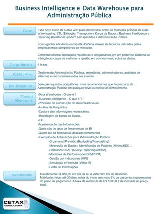   Demonstrações das ferramentas.Investimento:Investimento R$ 360,00 em até 3x ou à vista com 6% de desconto.Matrículas feitas até 20 dias antes do início tem mais 5% de desconto, independente do plano de pagamento. A taxa de matrícula de R$ 100,00 é descontada do preço total.