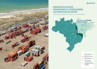 Programa de Formação do Patrimônio do Servidor Público (PASEP).
s,QFLGHQWHVQDDTXLVLÀ¼RGHEHQVLQVXPRVHVHUYLÀRVRULXQGRVGR0HUFDGR([WHUQR
FRQIRUPHD/HLWDLVFRPRDVXVSHQV¼RGH,,$)500,3,RƬQV,PSRUWDÀ¼R
PIS PASEP Importação.
• Suspensão de II / Adicional ao Frete para Renovação da Marinha Mercante (AFRMM) / IPI /
COFINS Importação/ PIS PASEP Importação.
REGIONAIS:
• Redução de até 75% de Imposto de Renda Pessoa Jurídica (IRPJ) concedido para
empreendimentos na região de atuação da SUDENE.
• Isenção do Adicional ao Frete para Renovação da Marinha Mercante - AFRMM sobre as
PHUFDGRULDVFXMDRULJHPRXFXMRGHVWLQRƬQDOVHMDSRUWRORFDOL]DGRQD5HJL¼R1RUWHRX
1RUGHVWHGR3DÆVQDVQDYHJDÀÎHVGHFDERWDJHPLQWHULRUƮXYLDOHODFXVWUH
FEDERAL:
• Levied in the acquisition of goods, inputs, and services from the National Market, according
WR)HGHUDO/DZDVWKHVXVSHQVLRQRI,3,RQƬQV3LV3$6(3
s6XVSHQVLRQRI7D[,QGXVWULDOL]HG3URGXFWV,3, 