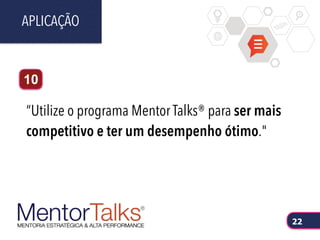 “Utilize o programa Mentor Talks® para ser mais
competitivo e ter um desempenho ótimo."
APLICAÇÃO
22
10
 