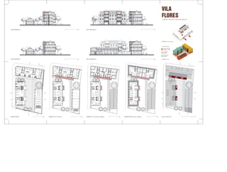 R. Hoffman x R. São Carlos · Floresta, Porto Alegre, RS
PAVIMENTO TIPO - A (escritórios) 0 10 mPAVIMENTO TÉRREO 0 10 m PAVIMENTO TIPO - B (escritórios / habitação) 0 10 m PAVIMENTO SOTÃO (escritórios / habitação) 0 10 m 0 10 m
CORTE TRANSVERSAL B CORTE LONGITUDINAL D
CORTE TRANSVERSAL A 0 10 m
0 10 m 0 10 m
0 10 mCORTE LONGITUDINAL C
VILA
FLORES
DIAGRAMA - usos
PLANTA DE COBERTURA
DIAGRAMA - fluxos / acessos
acesso serviços
praça interna térreo
comércio / serviço
ed. Hoffman
habitação
ed. São Carlos
escritórios
 