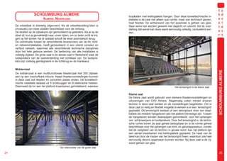 SCHOUWBURG ALMERE                                                         loopkatten met kettingtakels hangen. Door deze toneeltechnische in-
                              ALMERE, NEDERLAND                                                stallatie is de zaal niet alleen qua ruimte, maar ook technisch gezien,
                                                                                               heel flexibel. De achterwand van het speelvlak is geheel van glas.
     De orkestbak is driedelig uitgevoerd. Als de orkestbezetting klein is                     Naar wens kan worden gewerkt met daglicht en uitzicht. Als de voor-
     (musicals) zijn meer stoelen beschikbaar voor de verkoop.                                 stelling dat wenst kan deze wand eenvoudig volledig verduisterd wor-
     De stoelen op de zijbalkons zijn gemonteerd op geleiders. Als je op de                    den.
     stoel zit, kun je gemakkelijk naar voren rijden, om zo beter zicht te krij-
     gen op het toneel. Als je opstaat schuift de stoel automatisch terug.
     De coördinatie tussen de verschillende leveranciers van de AV, licht-
     en netwerkinstallaties, heeft geresulteerd in een uiterst complex en
     verfijnd netwerk, waarmee alle verschillende technische disciplines
     door het hele gebouw werken. De bediening van alle installaties is
     volledig digitaal. De grote zaal is de eerste zaal in Nederland waar de
     luidsprekers van de zaalversterking niet zichtbaar zijn. De luidspre-
     kers zijn volledig geïntegreerd in de lichtbrug en de manteaus.

     Middenzaal




                                                                                                                                                                            SCHOUWBURG ALMERE
     De middenzaal is een multifunctionele theaterzaal met 350 zitplaat-
     sen op een inschuifbare tribune. Naast theatervoorstellingen kunnen
     in deze zaal ook feesten en concerten plaats vinden. De toneeltech-
     nische installatie bestaat uit 5 lichtbruggen en 9 elektrische trekken.
     Daarnaast zijn er aan het plafond kraanbanen geïnstalleerd, waaraan                                                                Het tensiongrid in de kleine zaal

                                                                                               Kleine zaal
                                                                                               De kleine zaal wordt gebruikt voor kleinere theatervoorstellingen en
                                                                                               uitvoeringen van CKV Almere. Regelmatig zullen minder ervaren
                                                                                               technici in deze zaal werken en de voorstellingen begeleiden. Om in
                                                                                               deze zaal zo veilig en flexibel mogelijk te werken is er een ‘tensiongrid’
                                                                                               geplaatst. Dit tensiongrid bestaat uit een beloopbare vloer van staal-
                                                                                               kabels die middels hangstaven aan het plafond bevestigd zijn. Tussen
                                                                                               de hangstaven worden dwarspijpen gemonteerd, voor het ophangen
                                                                                               van schijnwerpers en luidsprekers. Door het tensiongrid is de techni-
                                                                                               sche ruimte boven de zaal geheel beloopbaar en is de ruimte geheel
                                                                                               beschikbaar voor het ophangen van licht- en geluidapparatuur, zonder
                                                                             © Rob Hoeksttra




                                                                                               dat de veiligheid van de technici in gevaar komt. Aan het plafond zijn
                                                                                               een aantal kraanbanen met kettingtakels geplaatst. De haak van de
                                                                                               takel kan door de mazen van het tensiongrid heen, waardoor ook heel
                                                                                               eenvoudig decors opgehesen kunnen worden. Bij deze zaal is de zij-
                                                                                               wand geheel van glas.
                                             De rollenzolder van de grote zaal

24                                                                                                                                                                             25
 