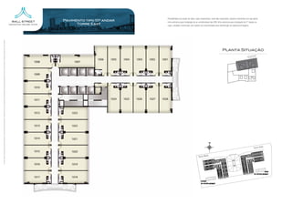 Possibilidade de junção de salas, lajes corporativas, meia laje corporativa, sistema construtivo em laje plana,
                                                                                                                                                                                                                                                                                  Pavimento tipo 10º andar   infra-estrutura para instalação de ar-condicionado tipo VRV, infra-estrutura para instalação de 2° lavabo ou
                                                                                                                                                                                                                                                                                        Torre East           copa, unidades comerciais com quadro de conectividade para distribuição de dados/voz/imagens.
Os móveis, objetos e revestimentos são sugestões decorativas, não fazendo parte deste empreendimento. O detalhamento dos serviços, equipamentos e acabamentos que farão parte deste empreendimento consta no memorial descritivo, convenção dos acabamentos a serem utilizados.




                                                                                                                                                                                                                                                                                                                                                                               Planta Situação
                                                                                                                                                                                                                                                                                                                                                                                                                         Paralela
                                                                                                                                                                                                                                                                                                                                                                                                               Avenida




                                                                                                                                                                                                                                                                                                                                                                                                                                      t
                                                                                                                                                                                                                                                                                                                                                                                                                            Torre Eas

                                                                                                                                                                                                                                                                                                                                                           s   t
                                                                                                                                                                                                                                                                                                                                                  Torre We
 