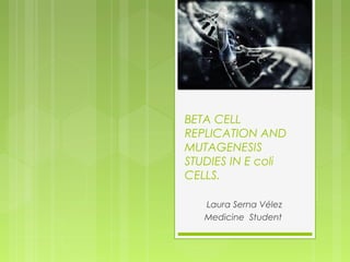 BETA CELL
REPLICATION AND
MUTAGENESIS
STUDIES IN E coli
CELLS.
Laura Serna Vélez
Medicine Student

 