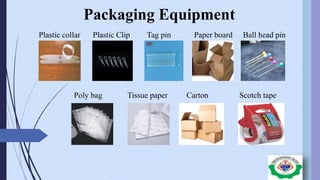 Plastic collar Ball head pinPaper boardTag pinPlastic Clip
Poly bag Tissue paper Carton Scotch tape
Packaging Equipment
 